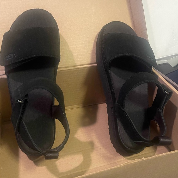 Ugg Goldenstar suede black platform ladies sandals new size 12 - Picture 7 of 9